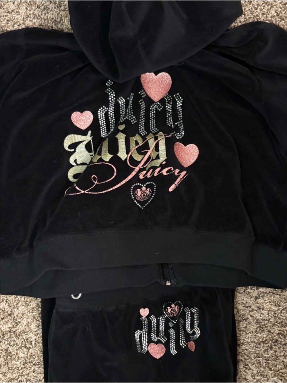 Juicy Couture Black Velour Tracksuit – Size 2X – Bling Set